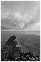 El Capitan backside and sunset clouds. Guadalupe Mountains National Park, Texas, USA. (black and white)