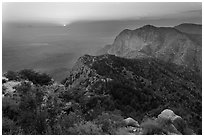 Bush Mountain and sunset, viewed from Guadalupe Peak. Guadalupe Mountains National Park ( black and white)
