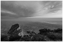 Guadalupe Peak summit and El Capitan backside with sunset cloud. Guadalupe Mountains National Park ( black and white)