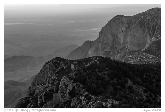 Western ridges of Guadalupe Mountains. Guadalupe Mountains National Park (black and white)