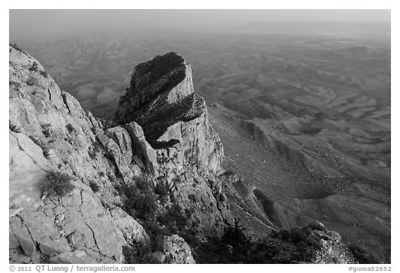 El Capitan from Guadalupe Peak at dusk. Guadalupe Mountains National Park (black and white)