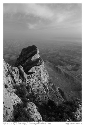 El Capitan backside at dusk. Guadalupe Mountains National Park (black and white)