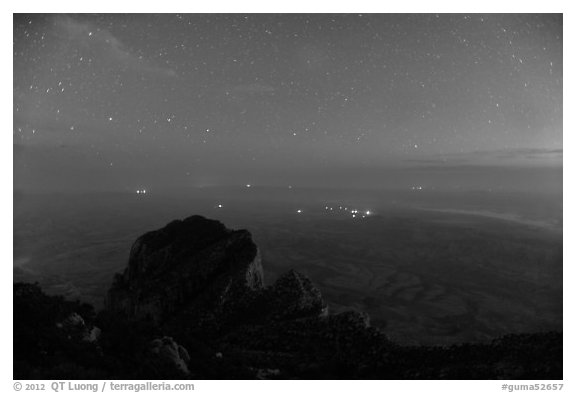 El Capitan and plain from Guadalupe Peak at night. Guadalupe Mountains National Park, Texas, USA.