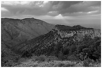 Hunter Peak and Guadalupe Peak shoulder, stormy sunrise. Guadalupe Mountains National Park, Texas, USA. (black and white)