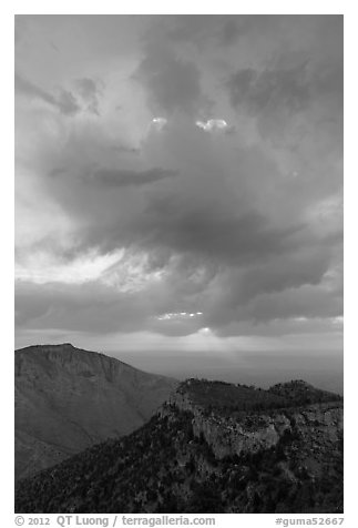 Dark clouds at sunrise over mountains. Guadalupe Mountains National Park, Texas, USA.