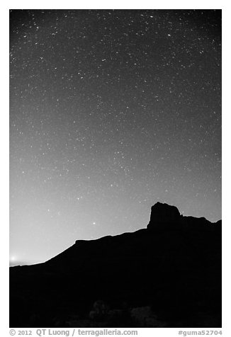 Starry sky and El Capitan. Guadalupe Mountains National Park (black and white)