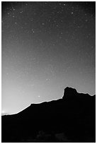 Starry sky and El Capitan. Guadalupe Mountains National Park ( black and white)
