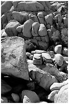 Jumble of rocks in Hidden Valley. Joshua Tree National Park, California, USA. (black and white)