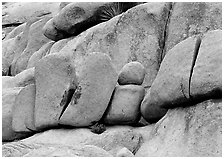 Stacked boulders in Hidden Valley. Joshua Tree National Park ( black and white)