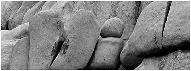 Stacked boulders. Joshua Tree  National Park (Panoramic black and white)