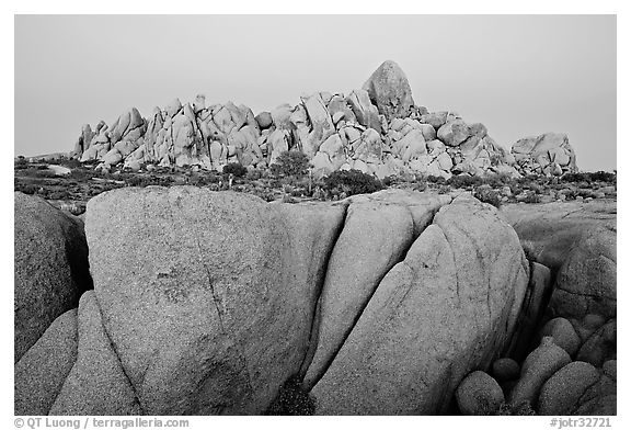 Boulders at dusk, Jumbo Rocks. Joshua Tree National Park (black and white)
