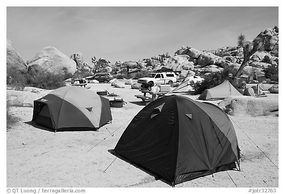 Tents, Hidden Valley Campground. Joshua Tree National Park (black and white)
