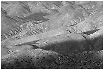 Eroded hills below Keys View, early morning. Joshua Tree National Park, California, USA. (black and white)