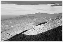 Ridges from Keys View, early morning. Joshua Tree National Park, California, USA. (black and white)