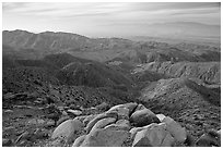 Keys View and Coachella Valley, morning. Joshua Tree National Park, California, USA. (black and white)