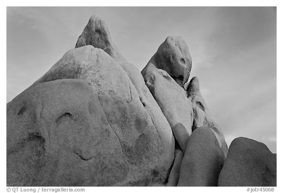 Granite boulders at sunrise. Joshua Tree National Park (black and white)