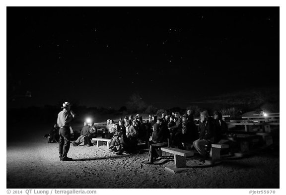 Ranger speaking during nightime program. Joshua Tree National Park (black and white)