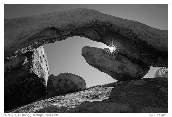 Sunburst and Arch Rock. Joshua Tree National Park (black and white)