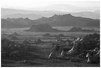 Wonderland of rocks from Ryan Mountain at sunset. Joshua Tree National Park ( black and white)