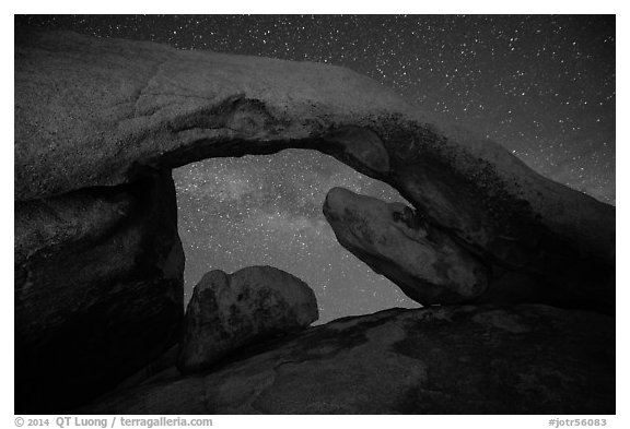 Arch Rock and night sky with Milky Way. Joshua Tree National Park (black and white)