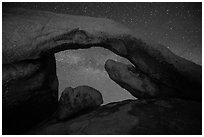 Arch Rock and night sky with Milky Way. Joshua Tree National Park ( black and white)