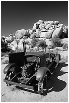 Rusting car near Wall Street Mill. Joshua Tree National Park ( black and white)