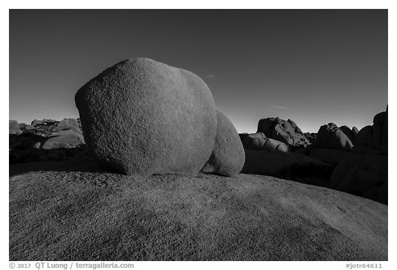 Twin boulders. Joshua Tree National Park (black and white)