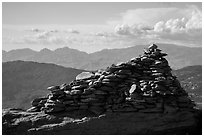 Giant summit cairn, Rincon Peak. Saguaro National Park ( black and white)