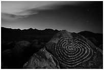 Petroglyphs on Signal Hill and Tucson Mountains at night. Saguaro National Park ( black and white)