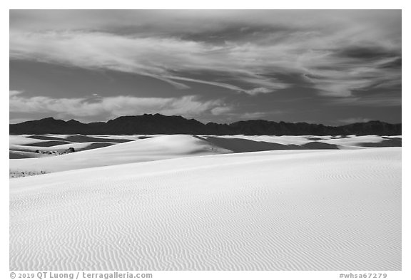 Gypsum dunes and Andres Mountains. White Sands National Park (black and white)