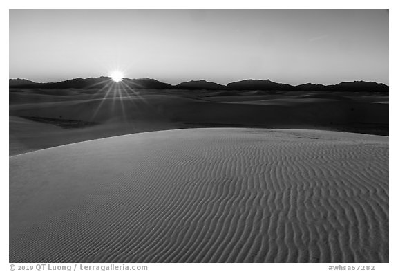 Sun setting over Andres Mountains. White Sands National Park (black and white)