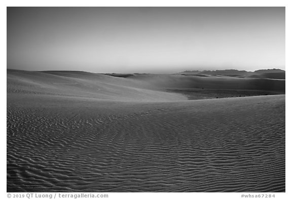 Dunes and mountains at dusk. White Sands National Park (black and white)
