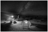 Camper at night. White Sands National Park ( black and white)