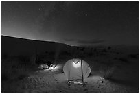 Backcountry campsite at night. White Sands National Park ( black and white)