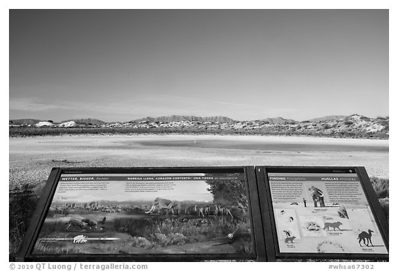 Ancient climate interpretive sign. White Sands National Park (black and white)