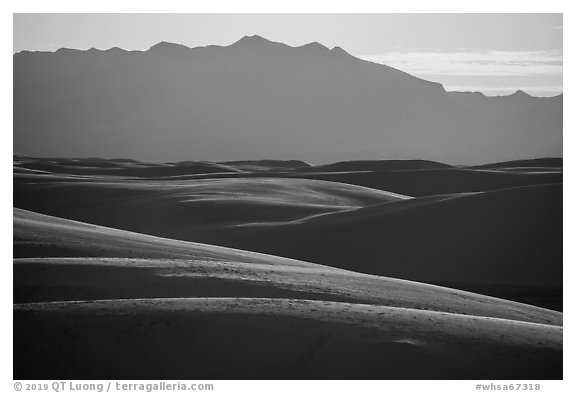 Dune ridges and Andres Mountains. White Sands National Park (black and white)