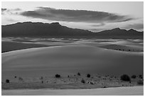 Dunes, Andres Mountains, and cloud at sunset. White Sands National Park ( black and white)
