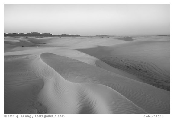 Gypsum sand dunes at sunset. White Sands National Park (black and white)