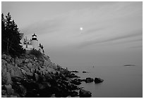 Bass Harbor lighthouse on rocky coast, sunset. Acadia National Park ( black and white)