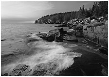 Surf and granite  coast near Otter Cliffs, morning. Acadia National Park ( black and white)