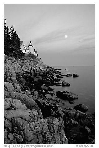 Bass Harbor lighthouse, sunset. Acadia National Park (black and white)