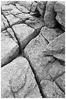 Pink granite slab with cracks. Acadia National Park, Maine, USA. (black and white)