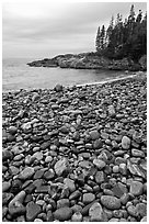 Pebbles and cove, Hunters beach. Acadia National Park, Maine, USA. (black and white)