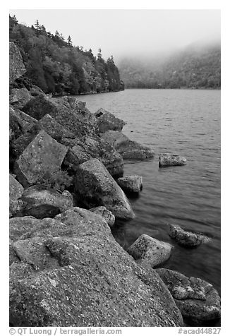 Rocky shore in autumn, Jordan Pond. Acadia National Park (black and white)