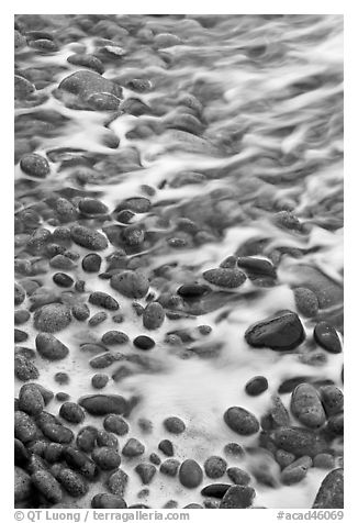 Close-up of pebbles in surf, Schoodic Peninsula. Acadia National Park (black and white)