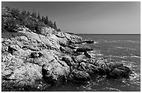 Rocky coast and blue waters, Isle Au Haut. Acadia National Park ( black and white)