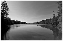 Pier in the distance, Duck Harbor, Isle Au Haut. Acadia National Park, Maine, USA. (black and white)