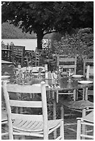 Chairs and reflections, Jordan Pond House window. Acadia National Park ( black and white)