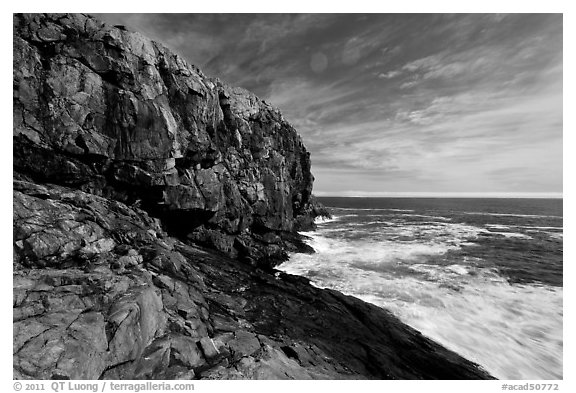 Great Head and ledge. Acadia National Park (black and white)