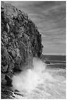 Surf crashing at base of Great Head. Acadia National Park, Maine, USA. (black and white)